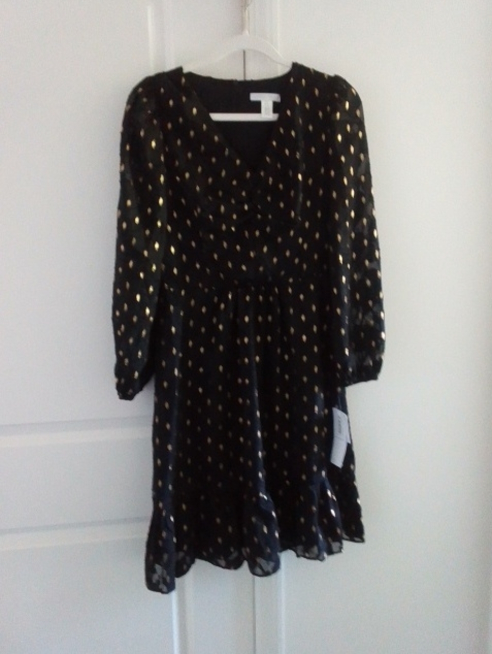 London Times Black Dress with Gold Dot Accents
